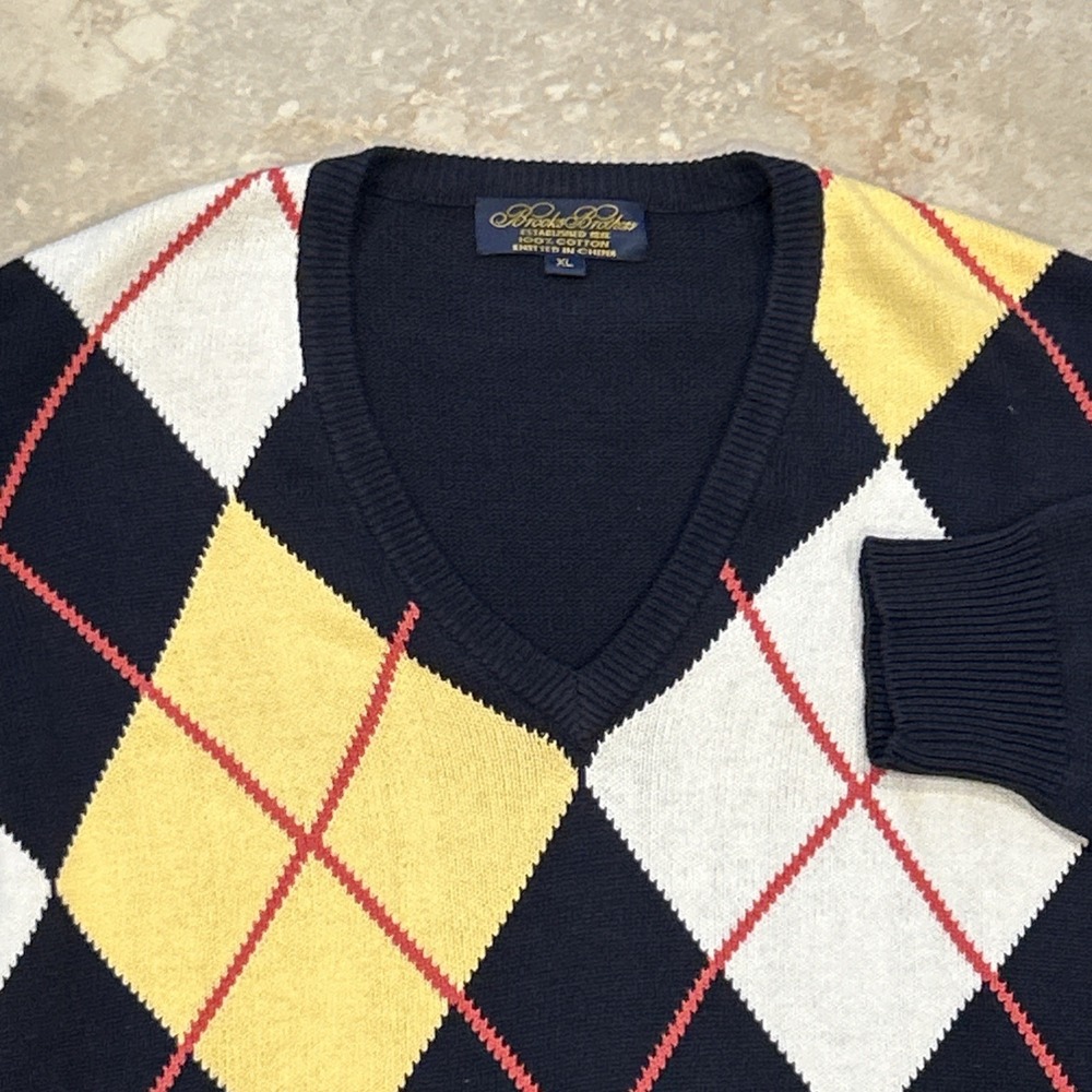 Brooks Brothers Sweater Mens XL Blue Argyle Diamond Cotton St Andrews‎ Links